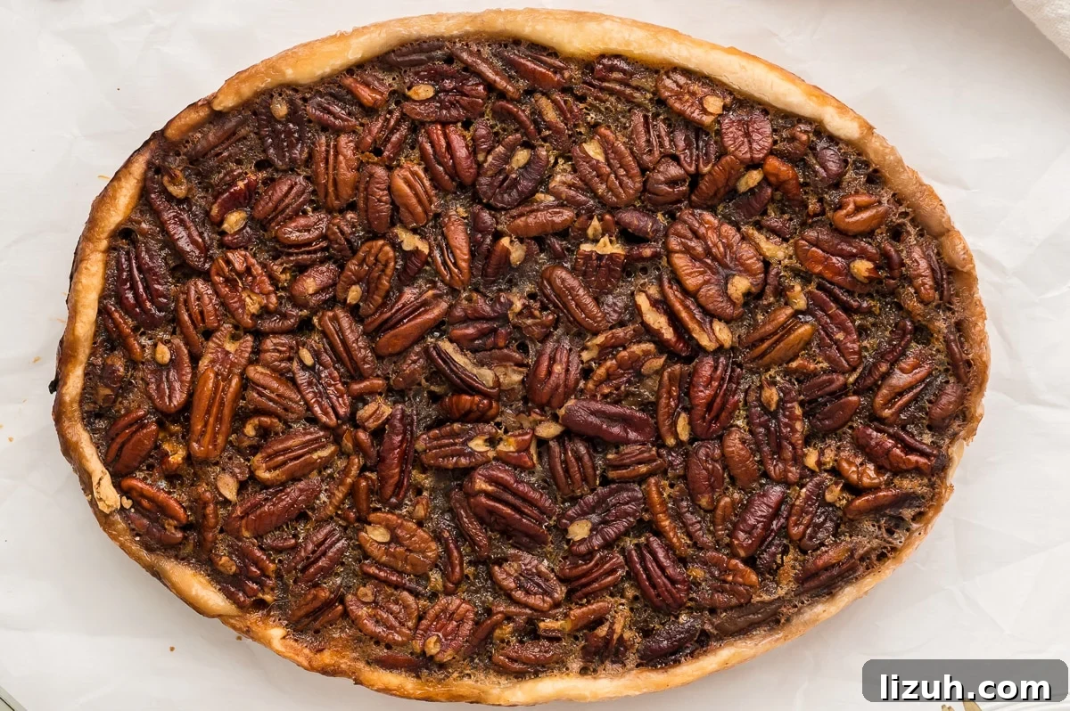 close up of pecan pie.