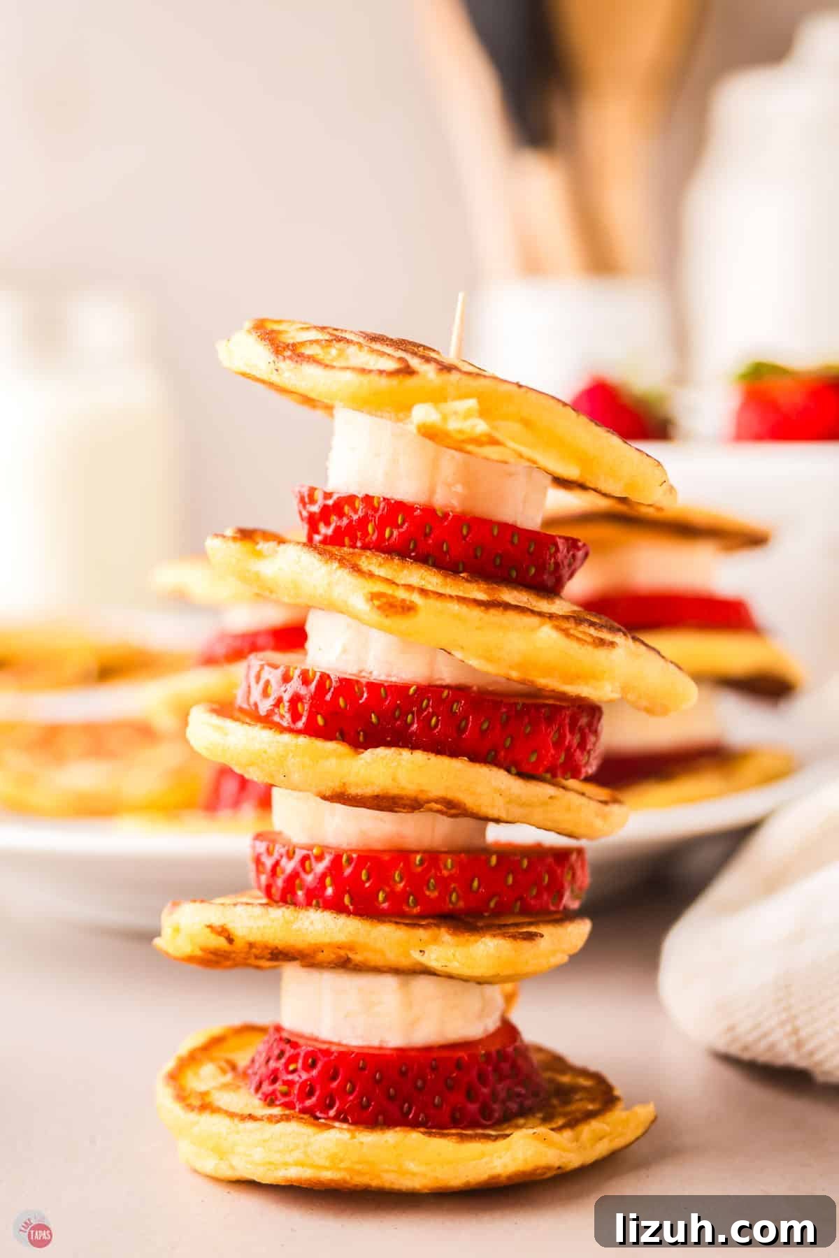 stack of mini pancake skewers