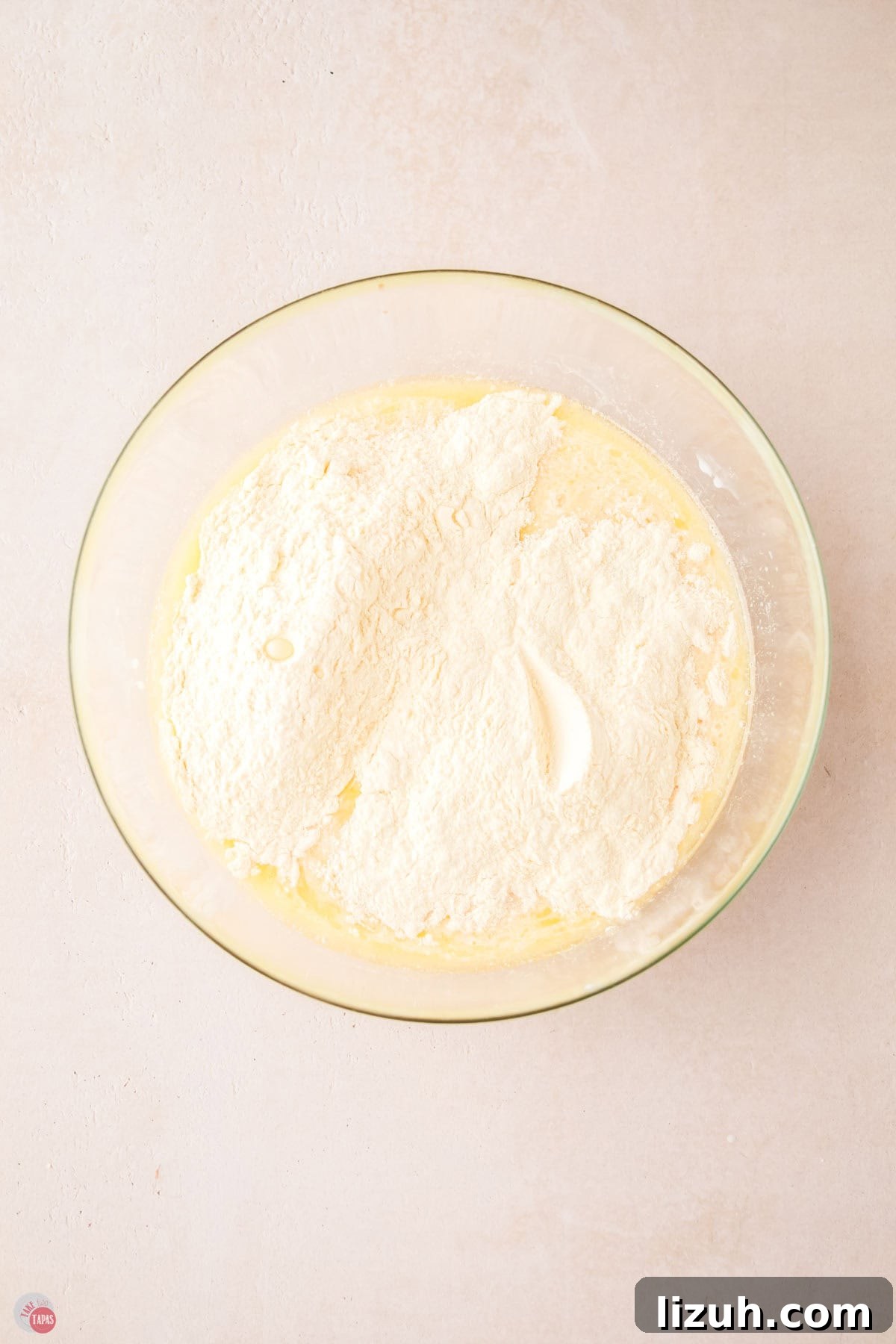 pancake batter in a clear bowl