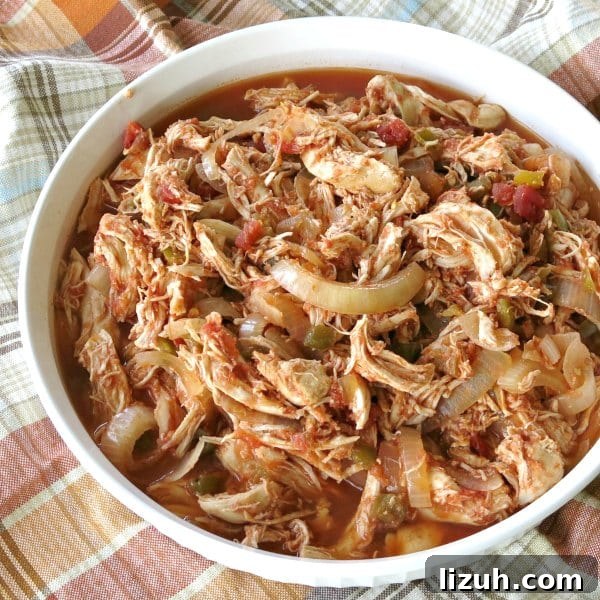 3 Ingredient Chicken Salsa in a serving dish