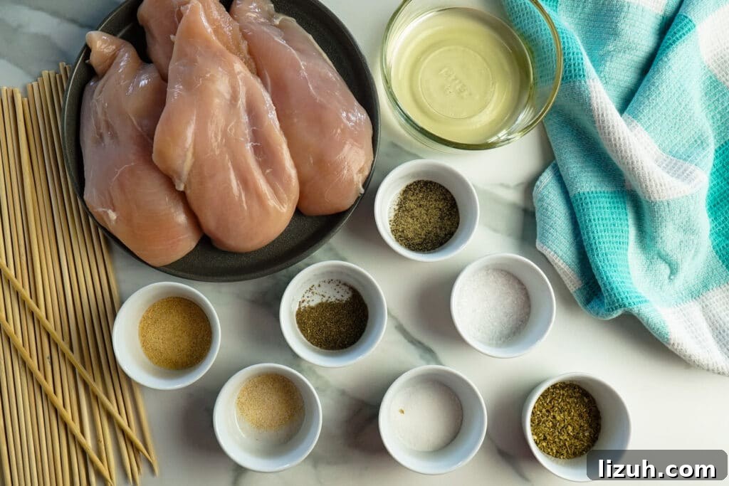 Authentic Greek Chicken Souvlaki Recipe with Tzatziki and Pita 4 Ingredients for making chicken souvlaki.