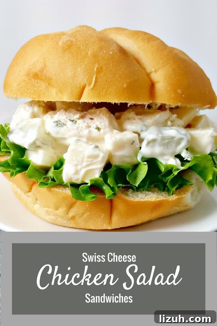Dill Pickle Chicken Salad Sandwich with Swiss Cheese 12 a graphic of Swiss Cheese Chicken Salad Sandwiches.
