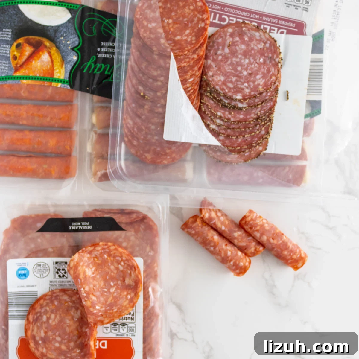Deli meats on a counter.