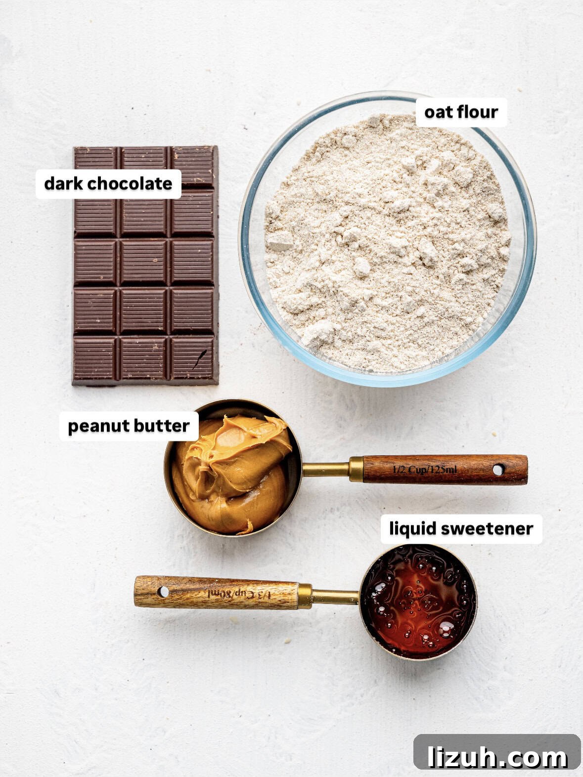Ingredients for no bake pb cookies on a counter.