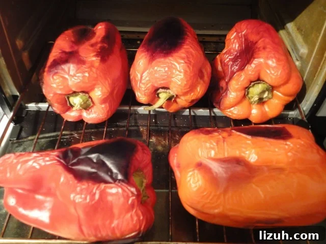 Red Bell Peppers After 40 Minutes Of Roasting In The Toaster Oven