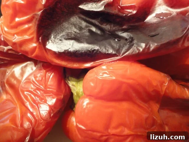 Roasted Red Bell Peppers After Being In The Ziploc Bag