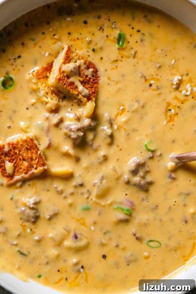 One-Pot Creamy Big Mac Cheeseburger Soup Recipe 5 cheeseburger soup big mac style
