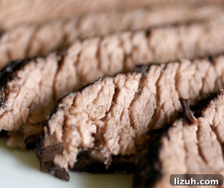 Keto Oven-Braised Brisket: Slow-Cooked Tender Brisket Recipe 2 closeup shot of the brisket grain