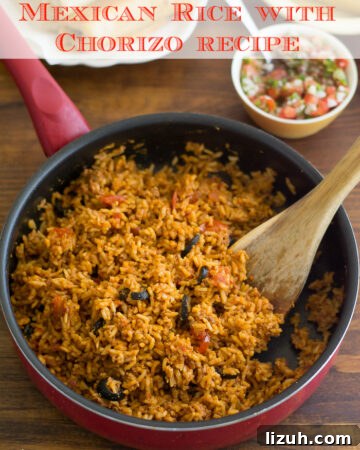 Mexican Rice with Chorizo recipe is perfect to serve along side your favorite Mexican recipes via flouronmyface.com