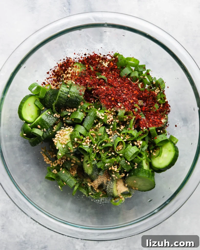 Korean Oi Muchim: Spicy Sesame Marinated Cucumber Salad 4 Korean Marinated Cucumbers (Oi Muchim)