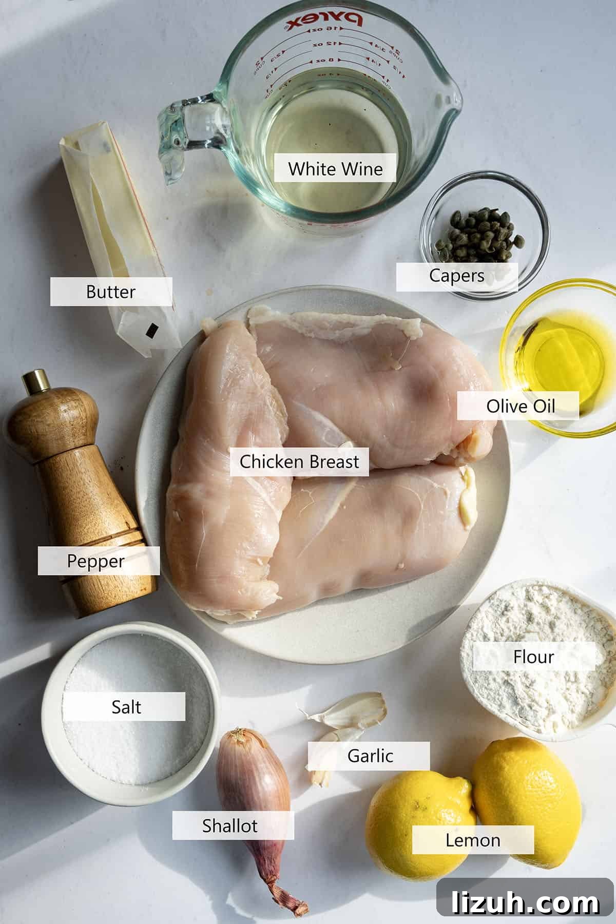Classic Chicken Piccata Recipe: Lemon Butter Capers Guide 3 Ingredients for the recipe.