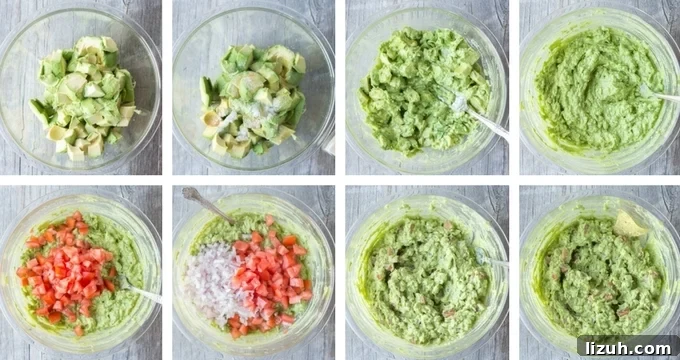 Bowl process shot of steps to make Citrusy Simple Guacamole