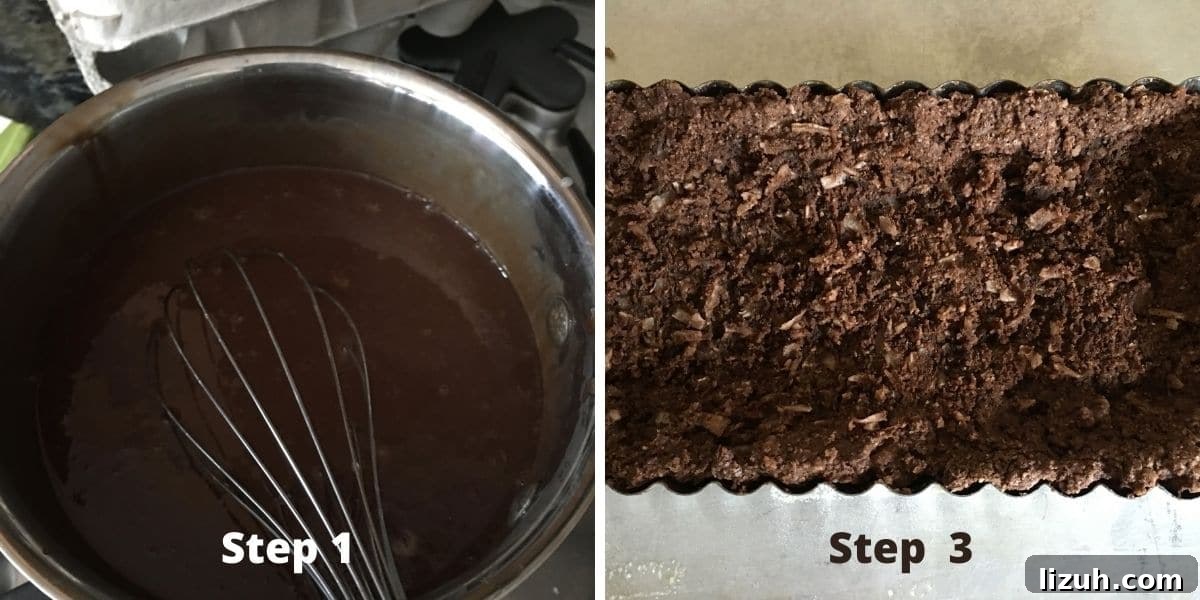 Gluten-Free Chocolate Tart with Salted Caramel Drizzle 4 The chocolate tart steps 1 and 3 photos.