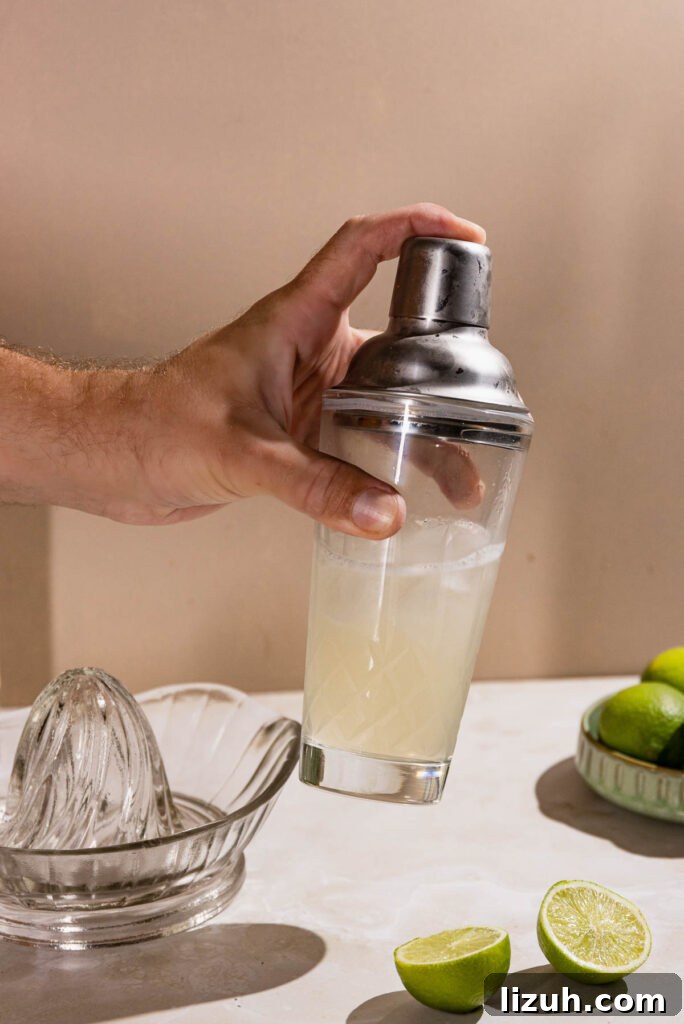 Classic Gimlet Cocktail Recipe: How to Make the Perfect Gimlet 7 Hand shaking a cocktail shaker.