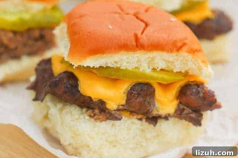closeup of the Cheeseburger Sliders.