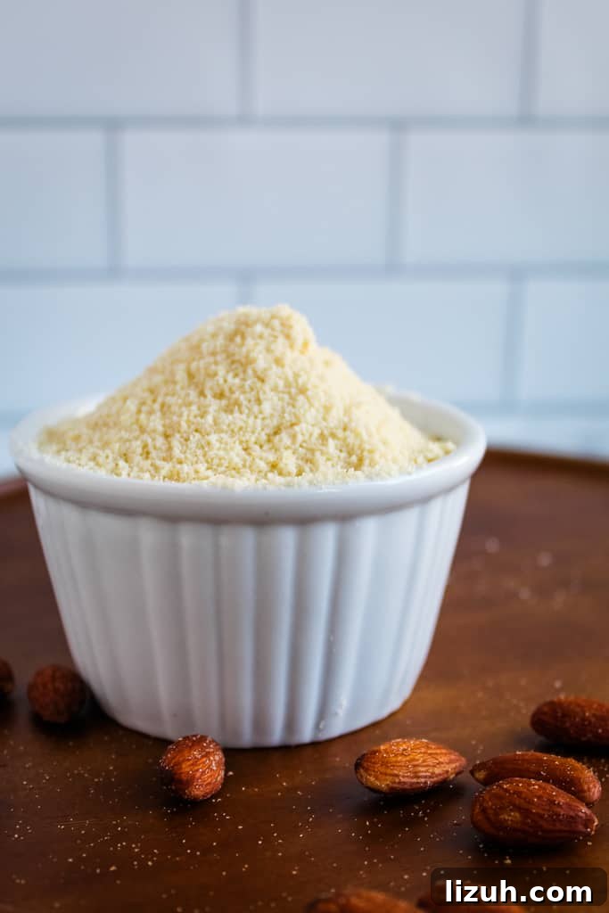 side shot of almond flour in a cup
