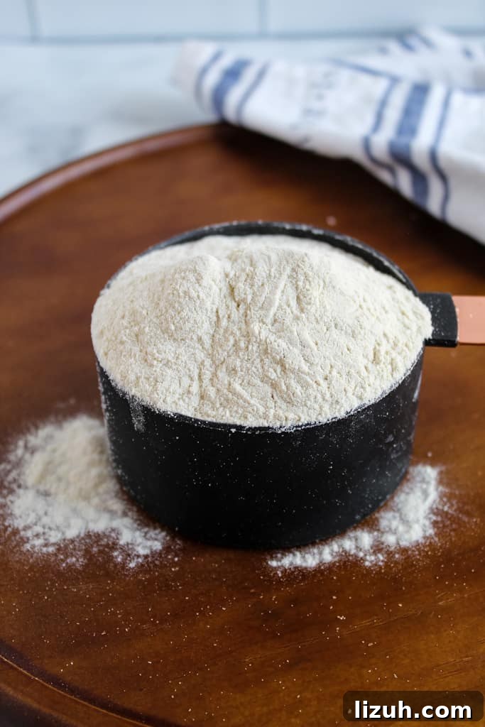 side shot of cup of buckwheat flour