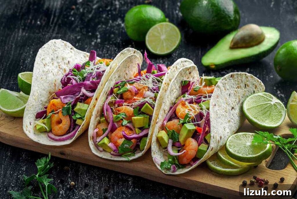 27 Delicious Taco Recipes for Any Night of the Week 17 Shrimp tacos with avocado, onion and lime.