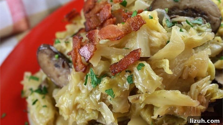 Southern Fried Cabbage with Bacon, Mushrooms & Caramelized Onions 2 Southern Fried Cabbage with Bacon, Mushrooms, and Onions