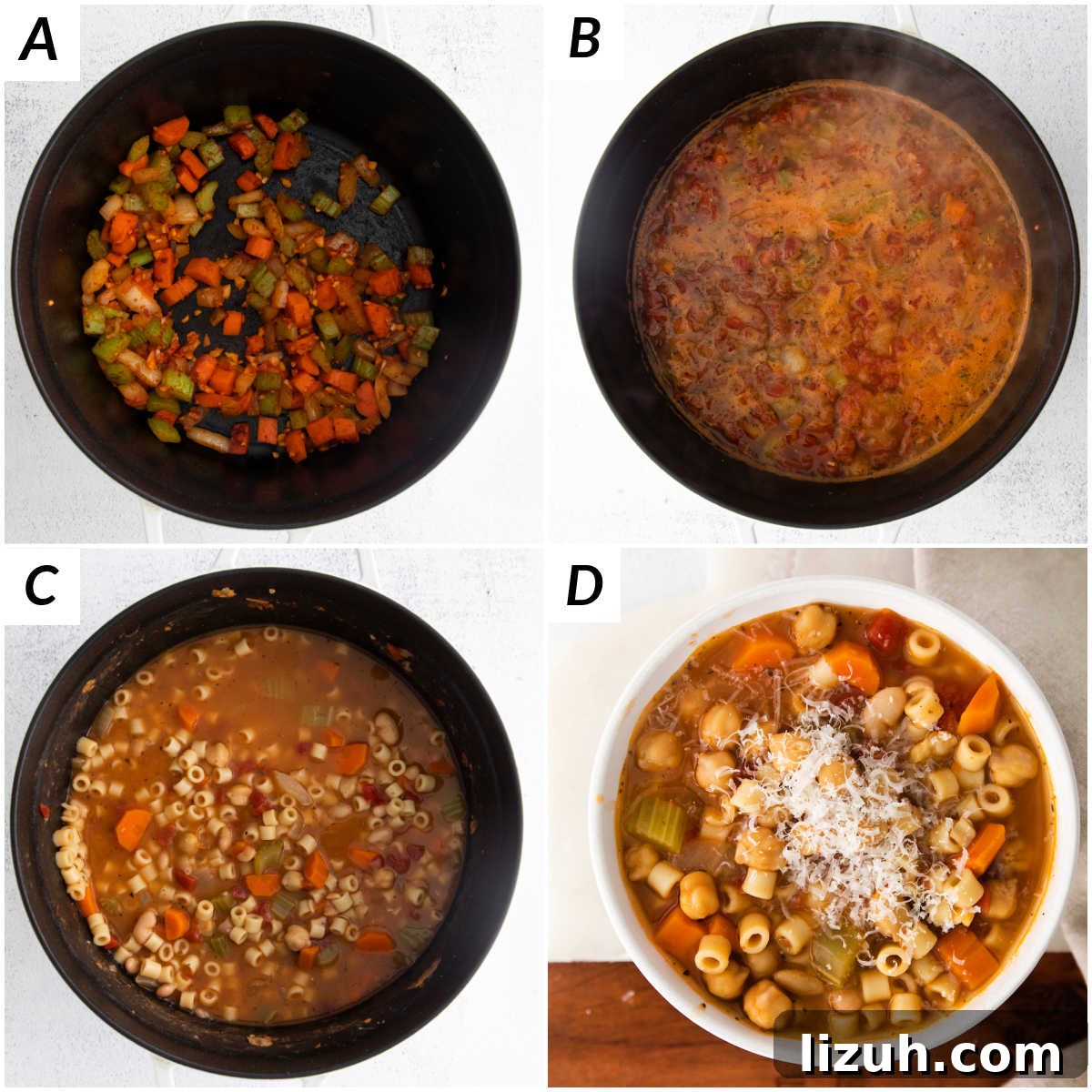 Creamy Chickpea Soup Recipe for Cozy Weeknight Meals 5 image collage showing the steps for making chickpea soup