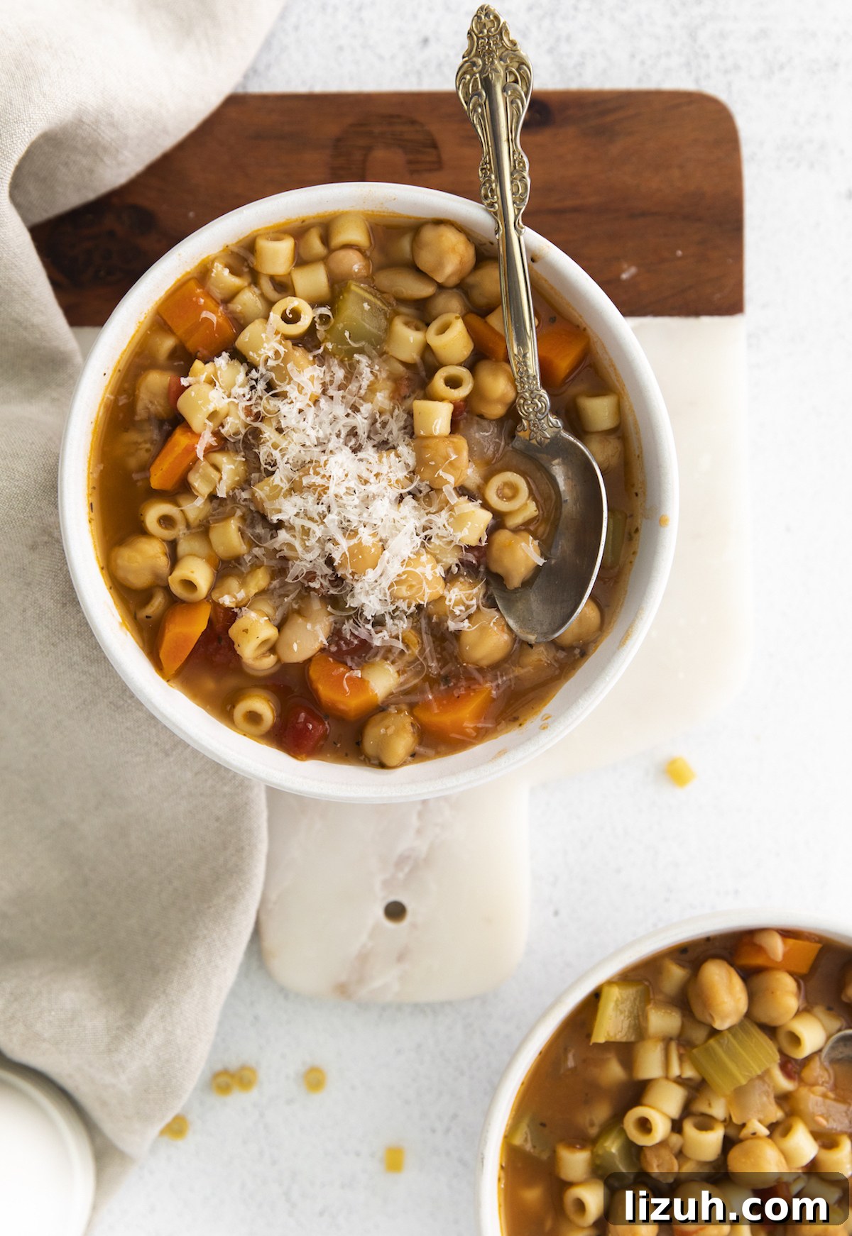 Creamy Chickpea Soup Recipe for Cozy Weeknight Meals 6 top down view of the completed chickpea soup recipe
