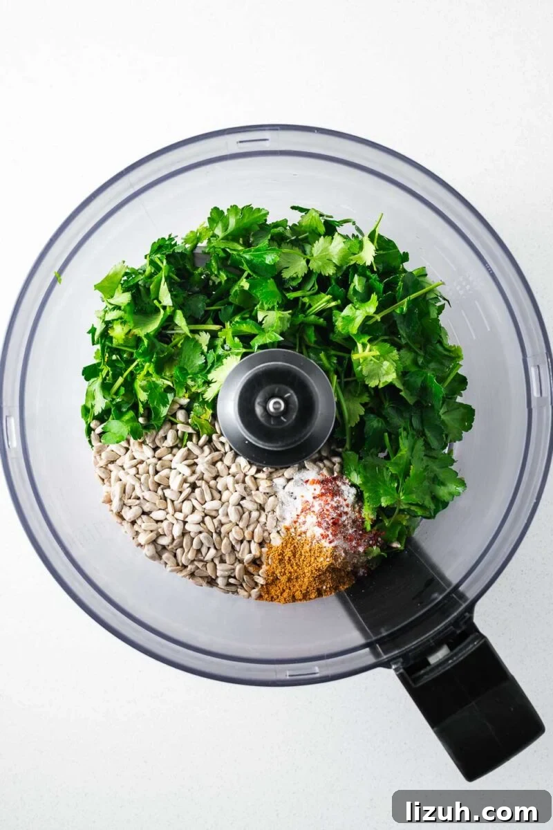 Crispy Oven-Baked Falafel Using Canned Chickpeas 5 Sunflower seeds and fresh herbs with spices in a food processor.