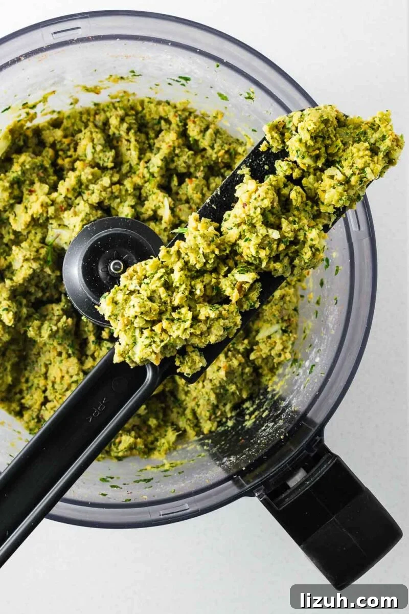 Crispy Oven-Baked Falafel Using Canned Chickpeas 8 Close-up of the required coarse texture of the falafel mixture using canned chickpeas.