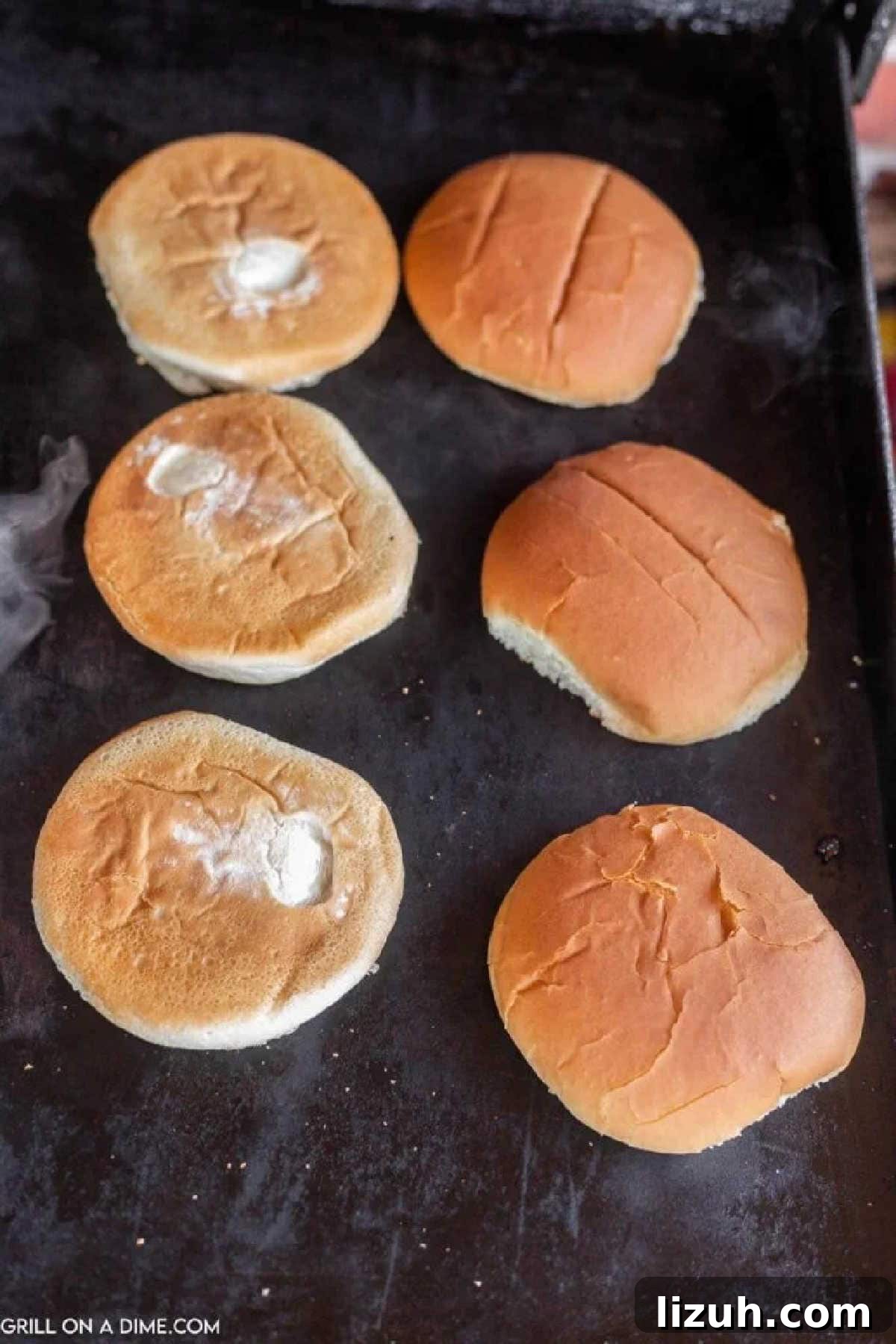 Toasted Hamburger Buns on the griddle