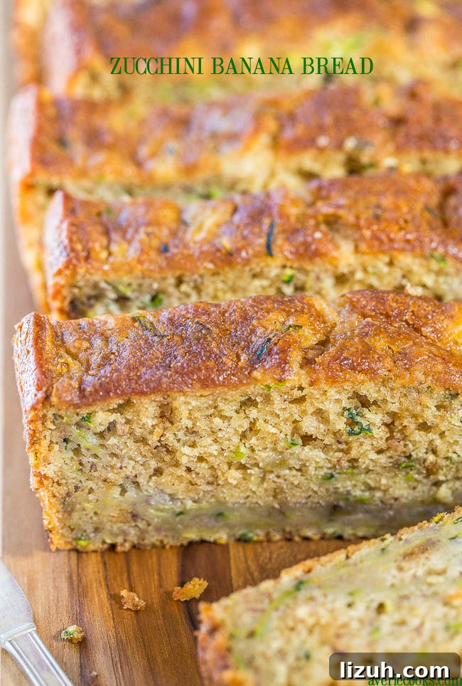 Zucchini banana bread slices.