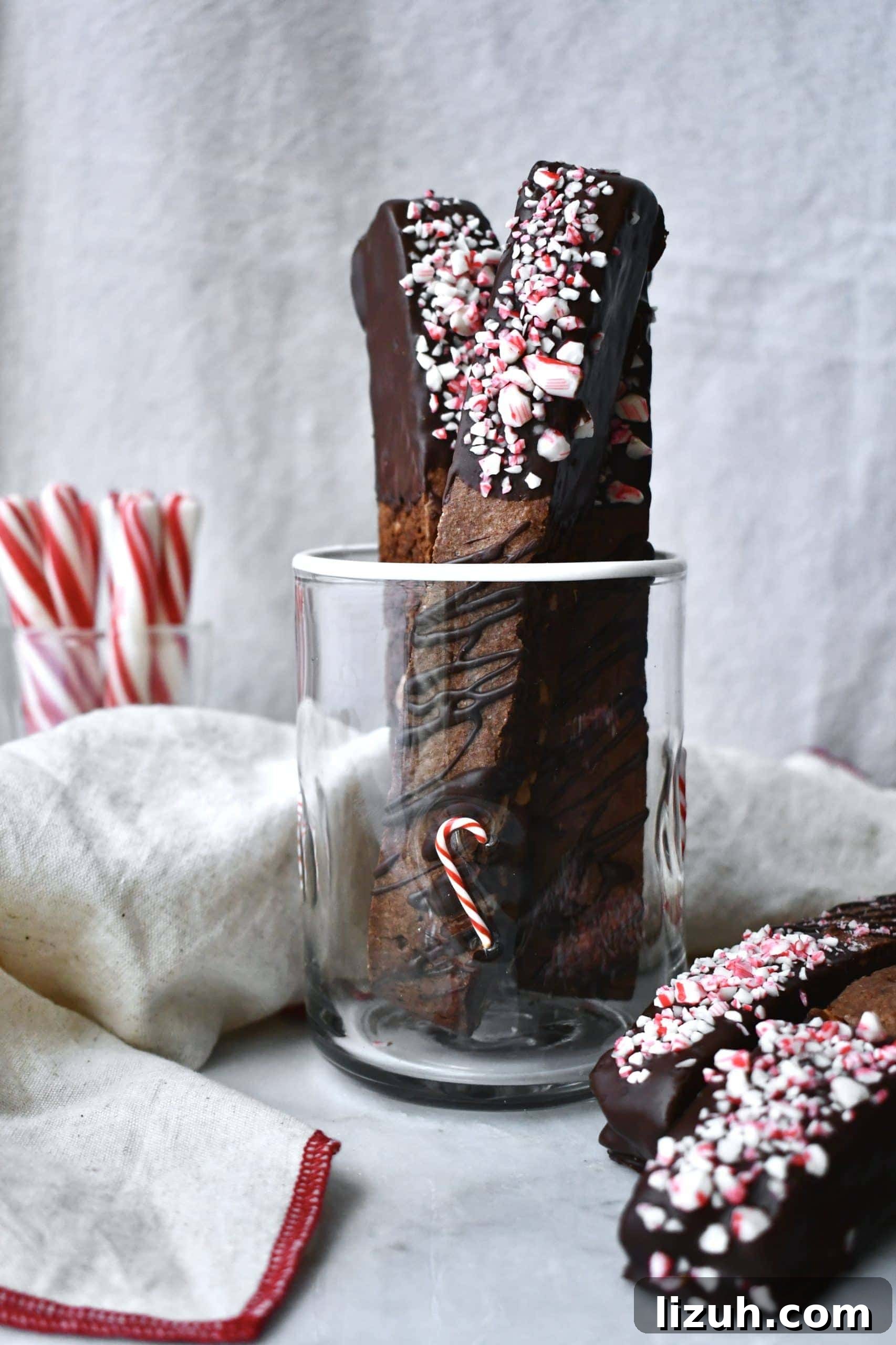 Chocolate Hazelnut Biscotti with Peppermints