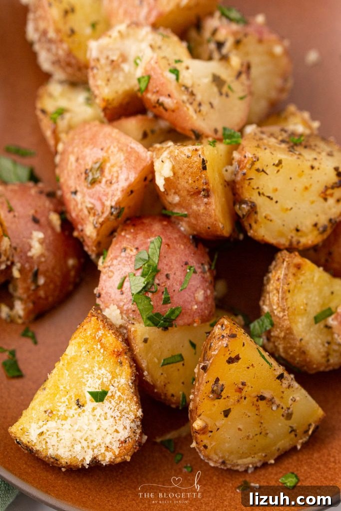 Crispy Garlic Parmesan Roasted Potatoes Recipe 8 Crisp and tender Garlic Parmesan Roasted Potatoes are the perfect side for so many of your meals!